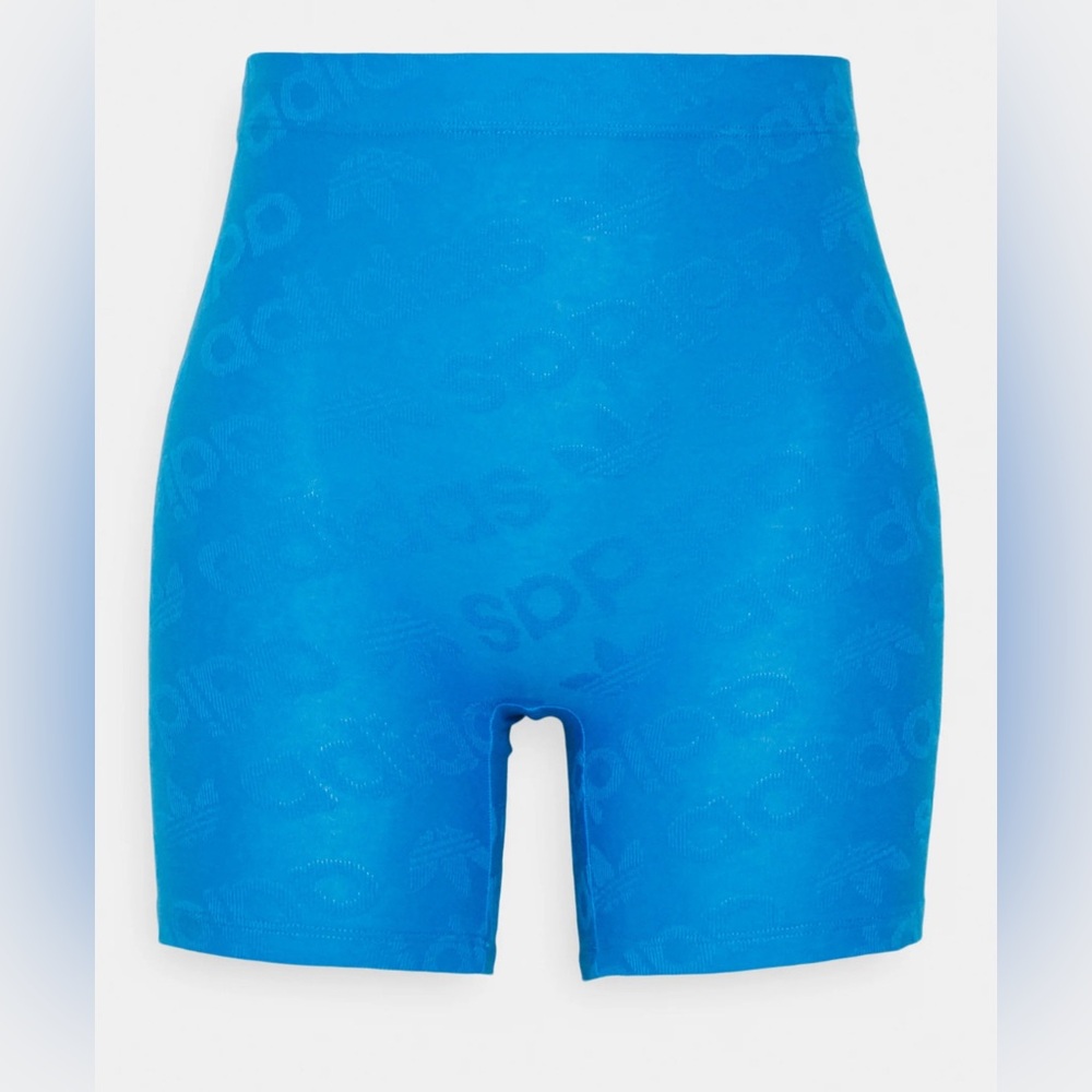 New adidas Originals Womens All-Over Logo Biker Short BlueBird Blue Size XXL